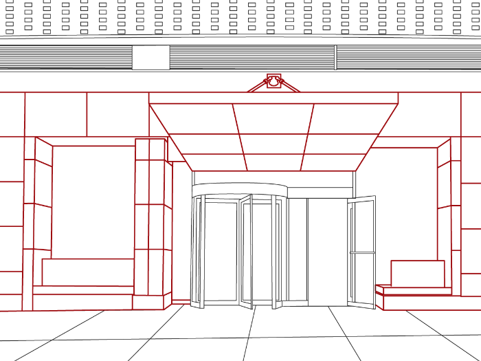 A line art vector graphic of the The Park Millenium building entrance.