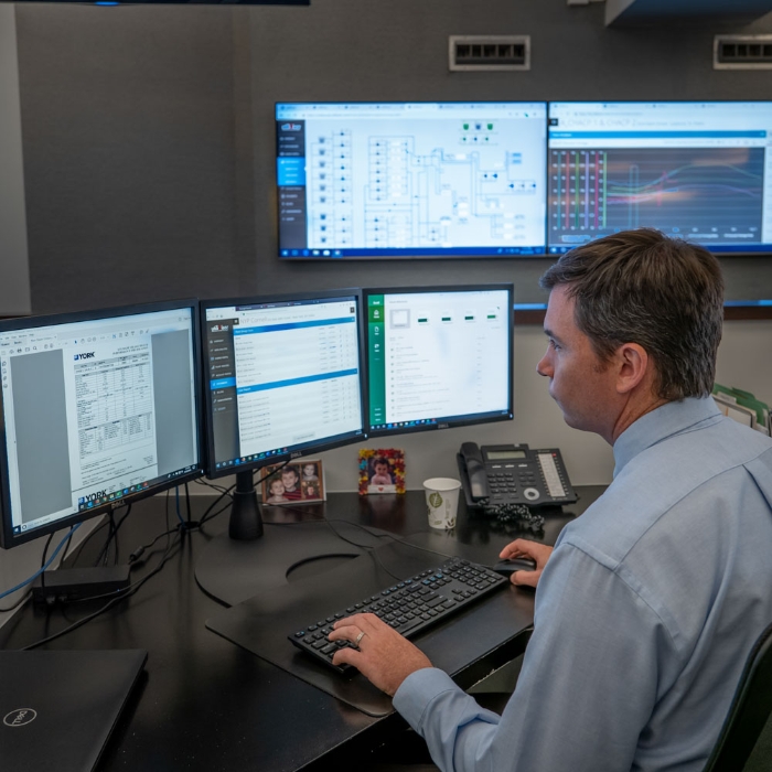Erich Hesse overseeing real-time building energy plant data